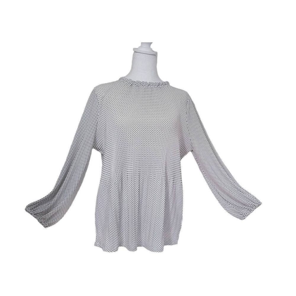 Adrianna Papell Top Blouse Women’s Medium White Black Polka Dot Long Sleeve